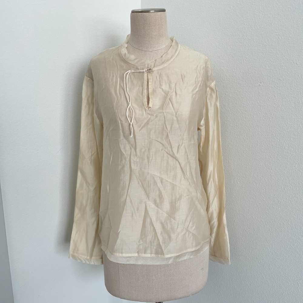 Kikisix Blouse Top Size Small Ivory Sheer Angelic Retro Victorian Mock Neck‎